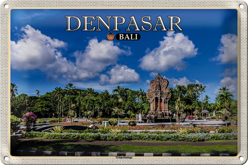 Blechschild Reise 40x30cm DENPASAR Bali Tempelanlage Wanddeko