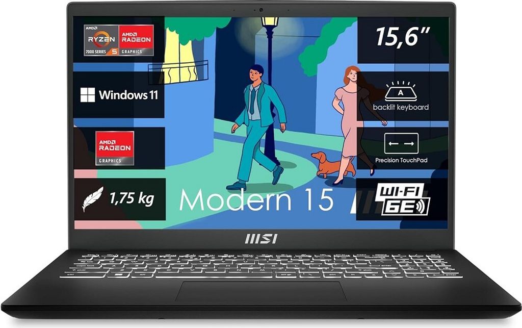 MSI Modern 15 B7M-284, Classic Black, Ryzen 5 7530U, 16 GB Obrázok produktu 1