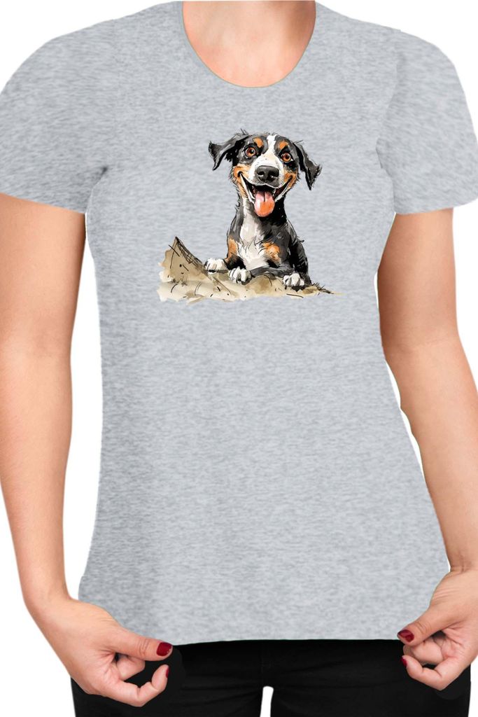 Damen T-Shirt Funny Dogs Breeds Entlebucher Mountain Dog Breed Dog Breed, Lady L / Grau