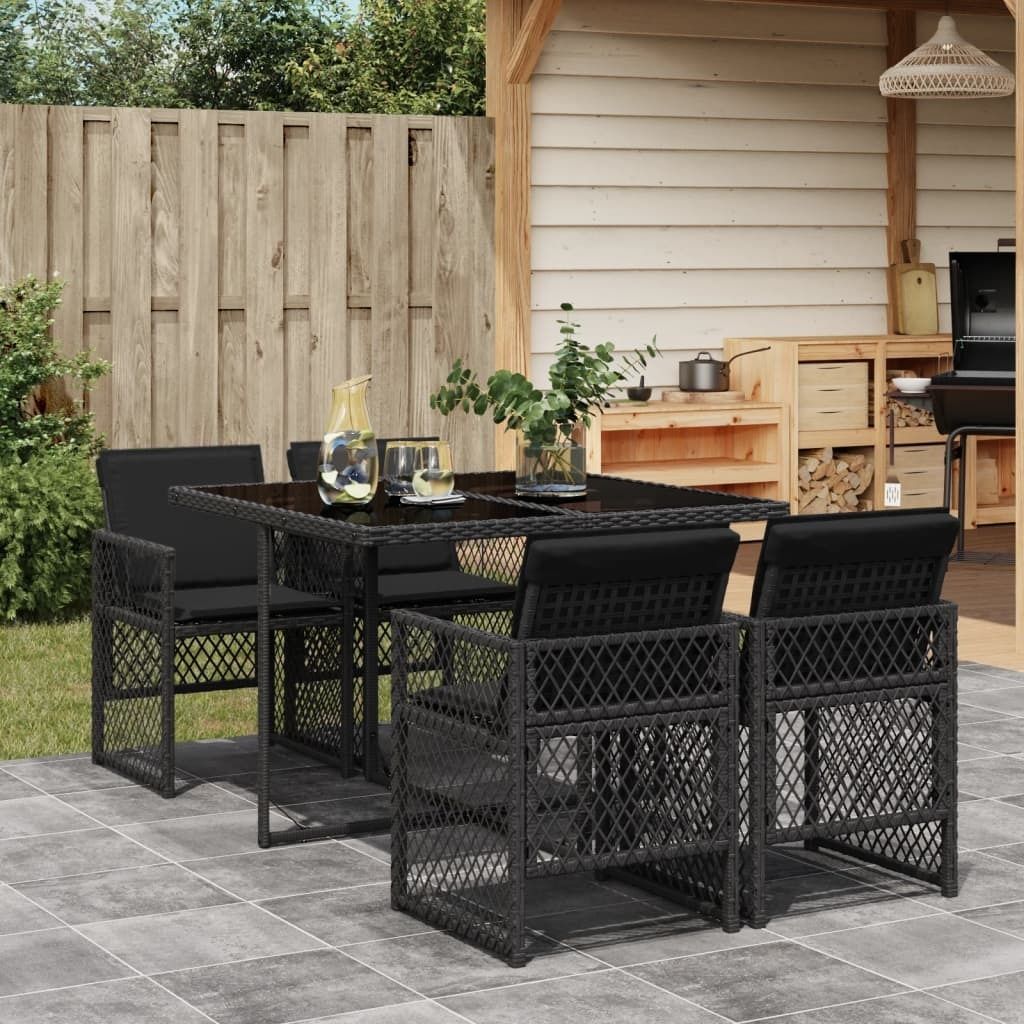 Best Möbel Gartenmöbel Set Balkonmöbel-Set 5-tlg. Garten-Essgruppe mit Kissen Schwarz Poly Rattan - Gartenmöbelgarnituren Cloris Neu3742176 2pa...