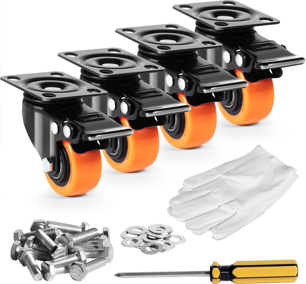 VEVOR Möbelrollen 4er-Set Lenkrollen PVC φ50,8mm Laufrollen 272kg Tragfähigkeit Transportrollen mit Doppelkugellagern Kastenrollen 360° Drehbar...