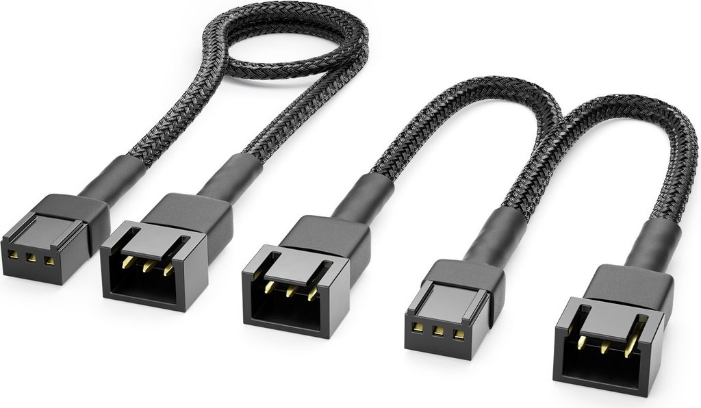 deleyCON 3-Pin Lüfter Kabel Set Verlängerungskabel - 30 cm Verlängerungskabel + 15 cm Y-Kabel Nylonkabel Plug & Play für PC Computer Workstatio...