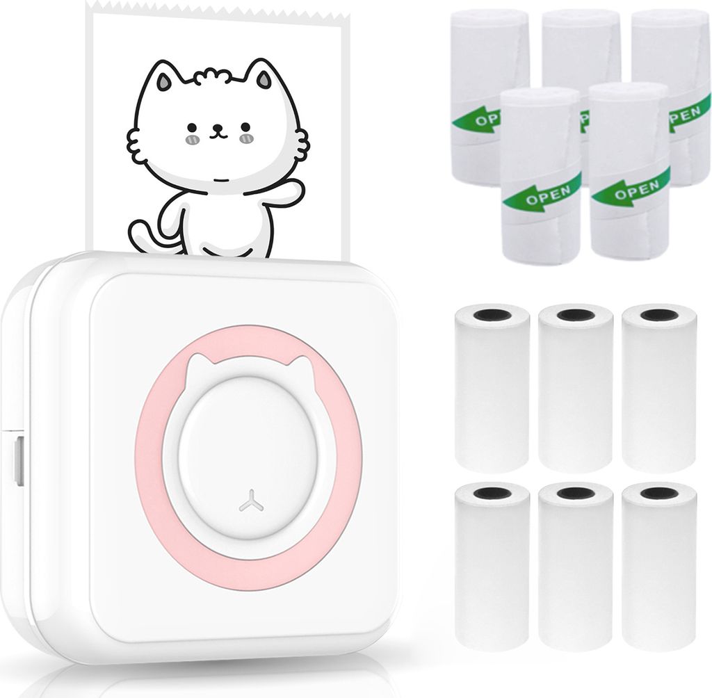 Mini-Drucker Fotodrucker fš¹r Smartphone Bluetooth Sofortbild-Thermodrucker mit 6 Thermopapierrollen und 5 selbstklebenden Papierrollen, 57 mm, k...