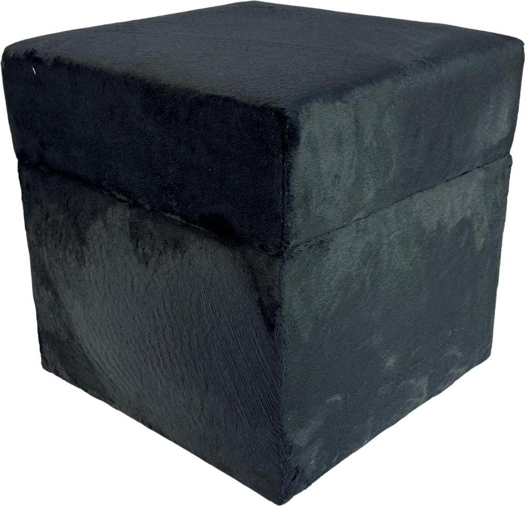 Velvet-Hocker MINKY 40x40 cm quadratisch mit Stauraum – aufklappbarer Polsterhocker aus Samtstoff – Schwarz