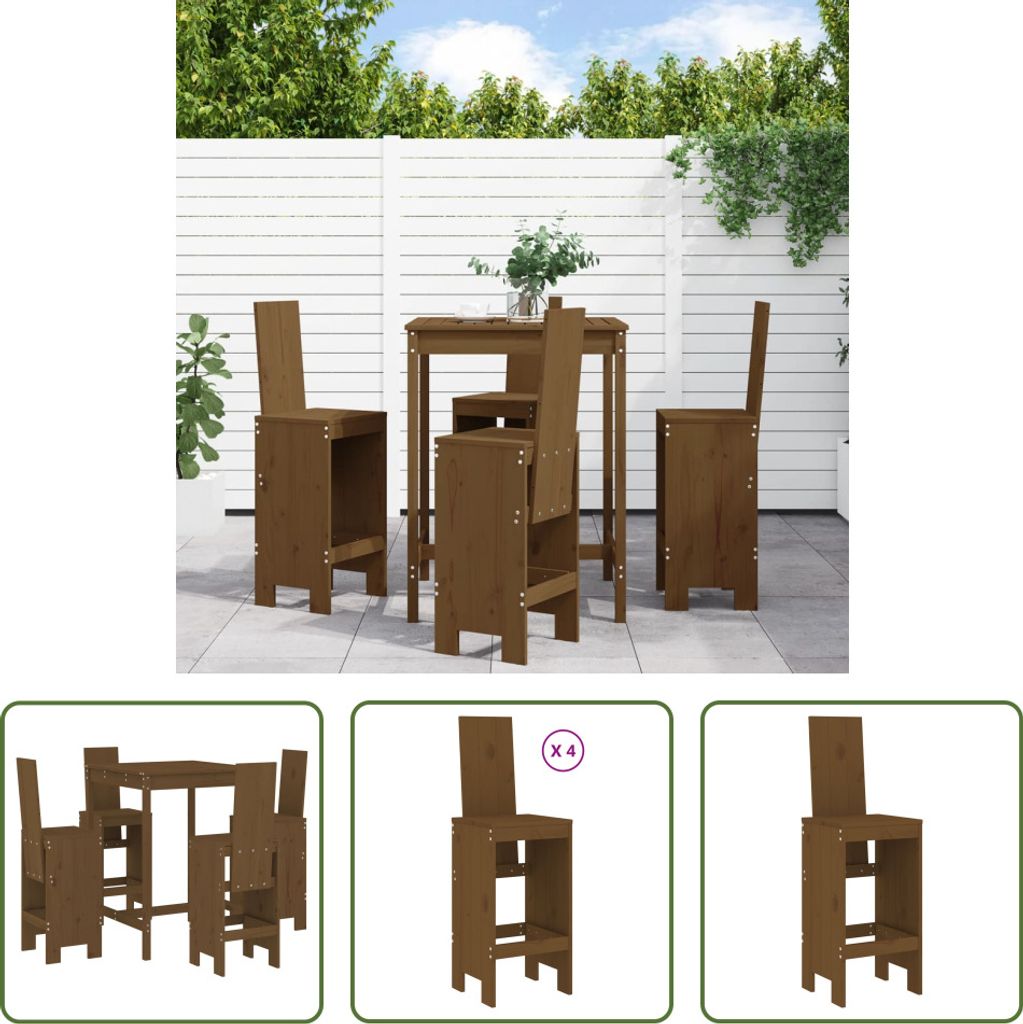 The Living Store 5-tlg. Gartenbar-Set Honigbraun Massivholz Kiefer