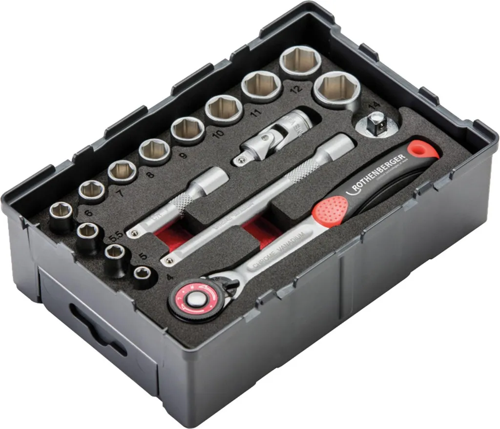 Jeu de clés à douilles 6 pans 1/4" ROTHENBERGER robuste - 17 outils