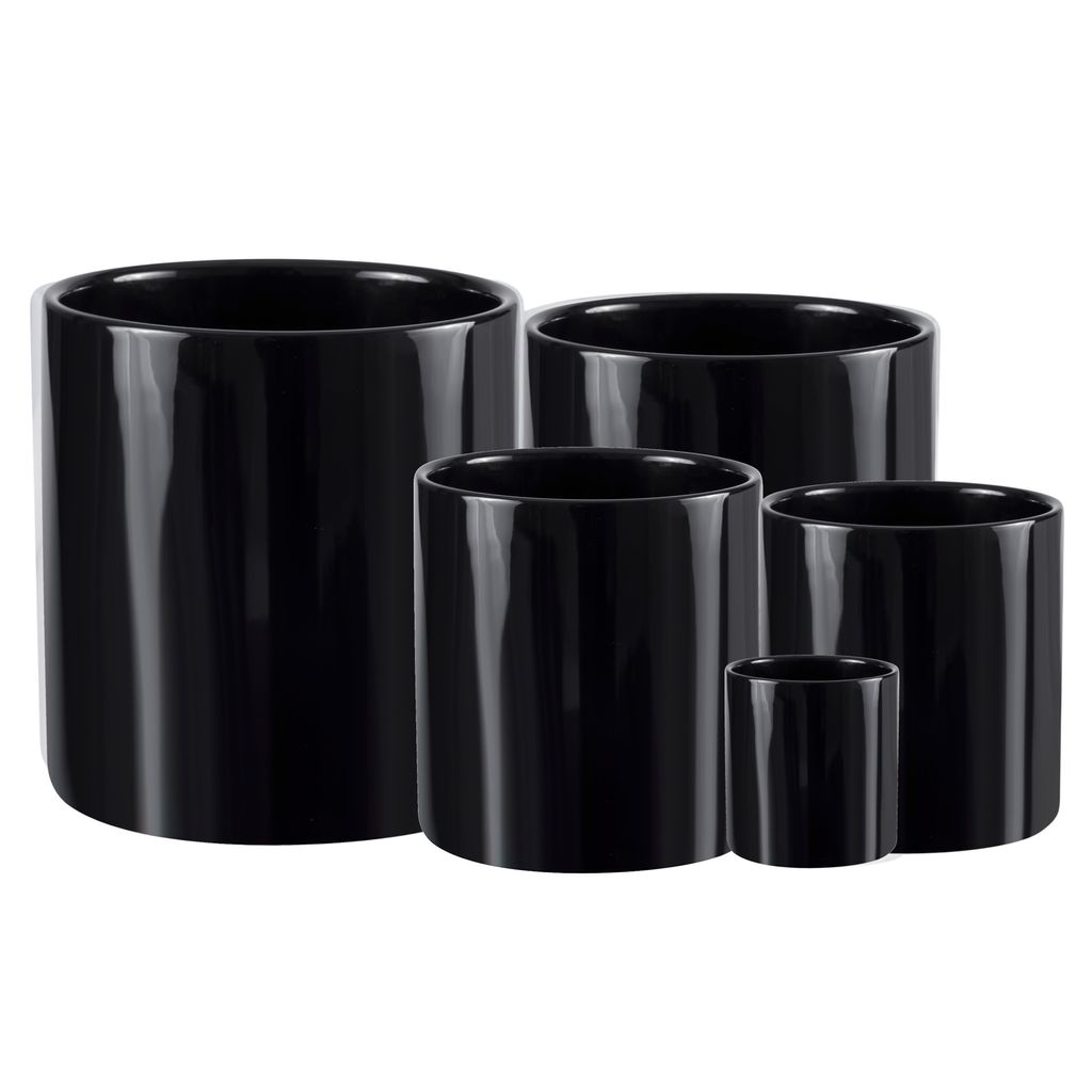 Keramik Blumentopf Zylinder Glanz Schwarz 16x15 cm