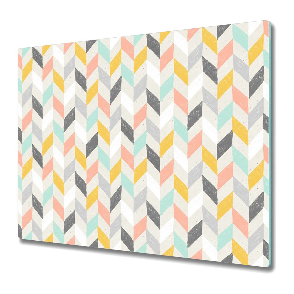 Küchenschneidebrett - Glasschneidebrett - Herdabdeckung - 60x52 - Pastellfarbenes Fischgrätenmuster