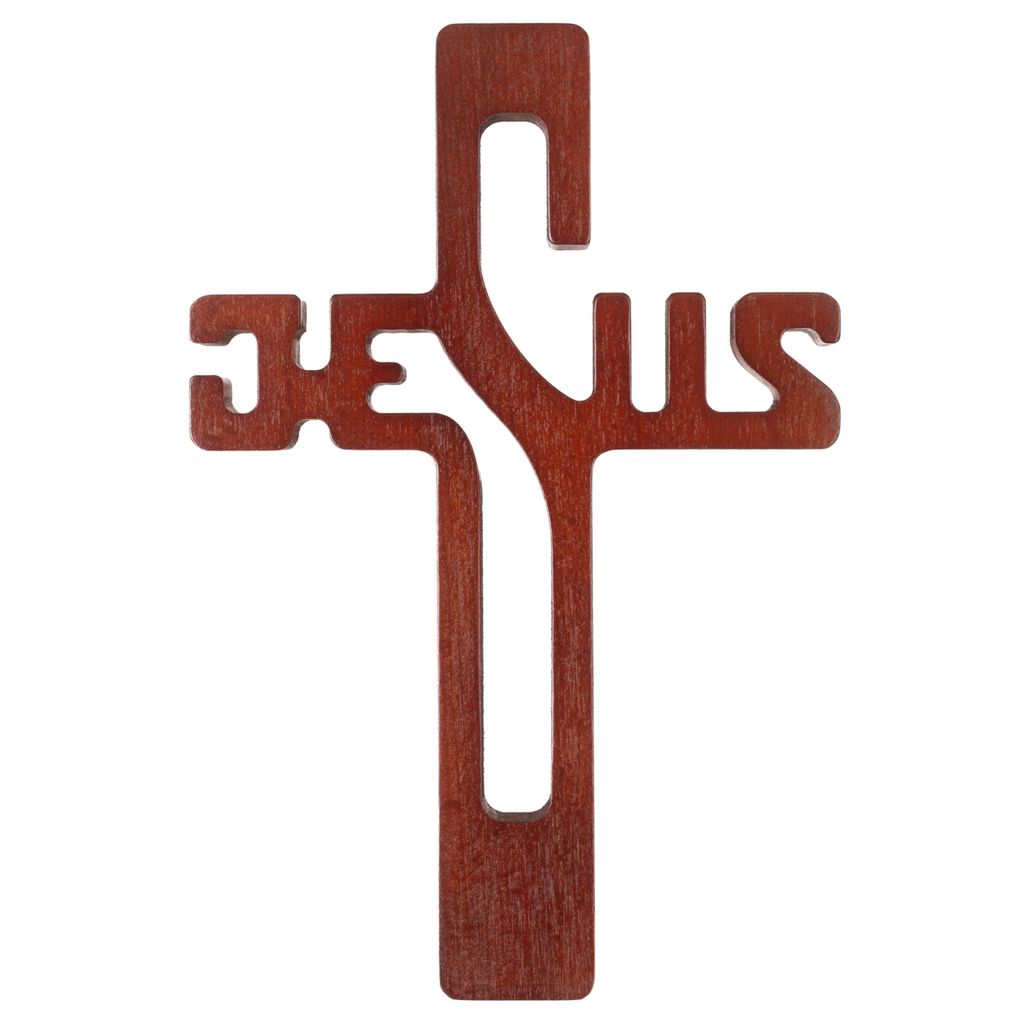 Hängendes Kreuz aus Buchenholz Hängekreuz Aufschrift JESUS Modern Holzkreuz Glatte Oberfläche (Naturholz, 30x20x1,8cm)