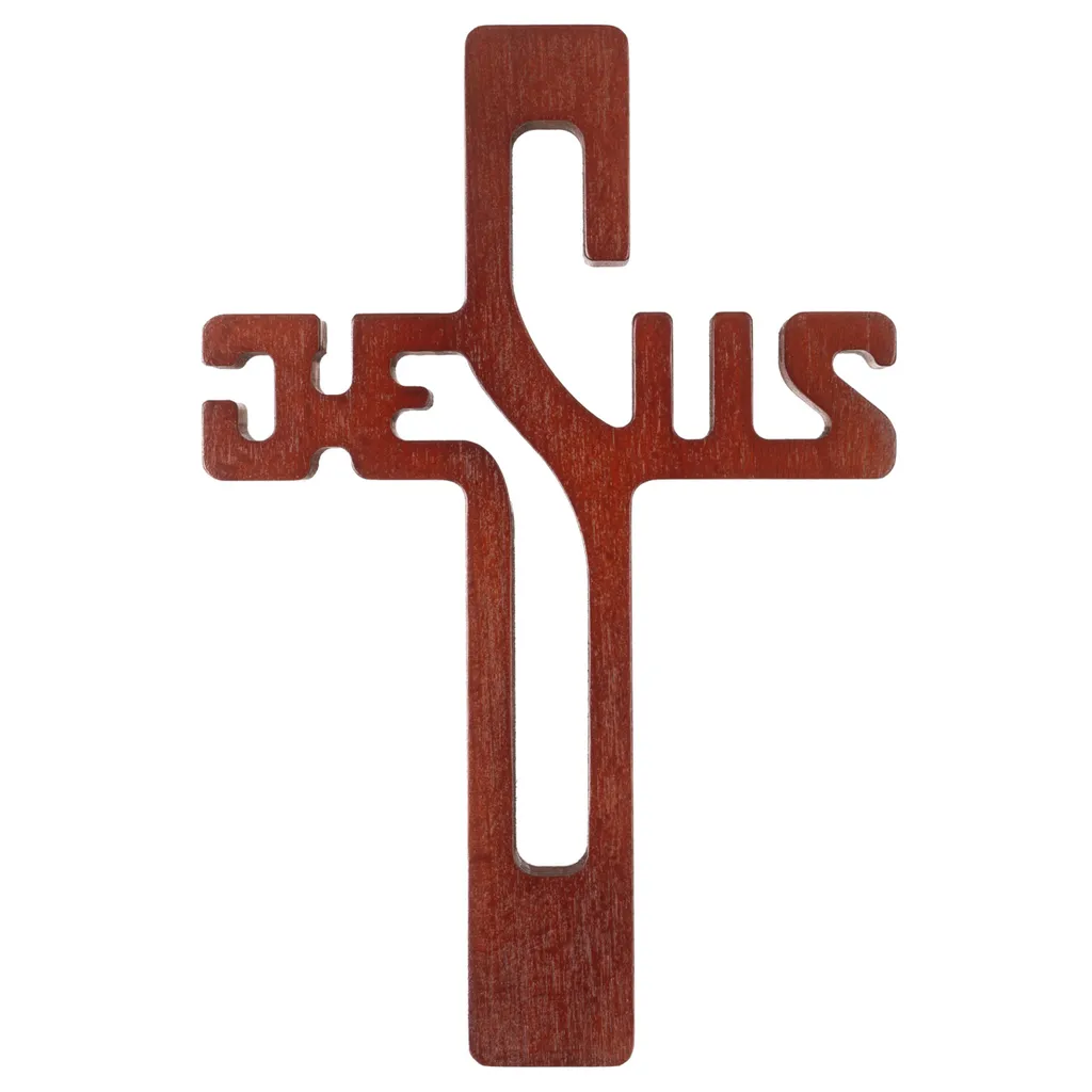 Croix suspendue pour coin prière en bois de hêtre moderne marron 30cm