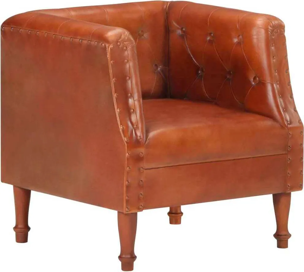 The Living Store fauteuil en cuir véritable marron - Design Authentique