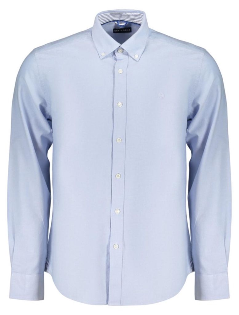 Herren Langarmhemd Blau mit Button-Down-Kragen und Logo-Stickerei