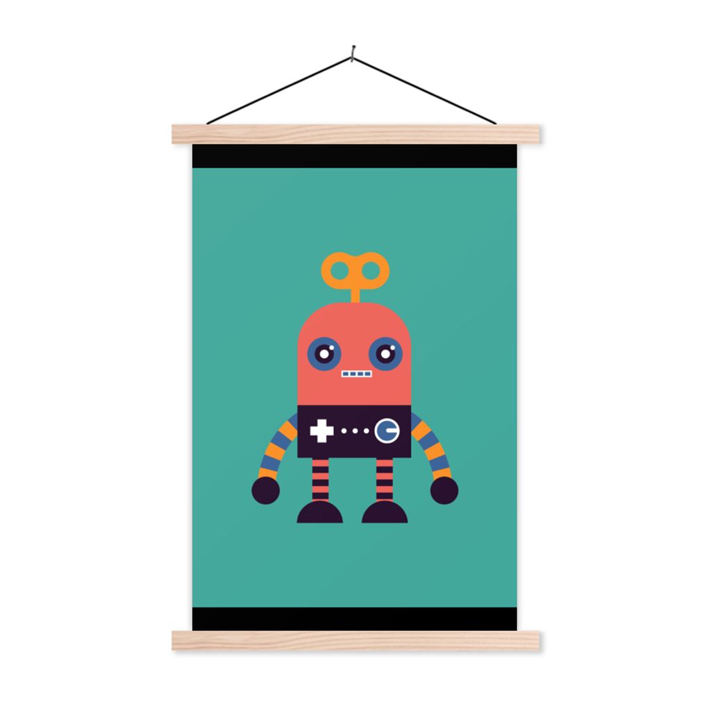 MuchoWow Textilposter Roboter - Spielzeug - Gesicht - Rosa - Jungen - Kinder 120x160 cm mit holzfarbenen Rahmen - Plakatkarton