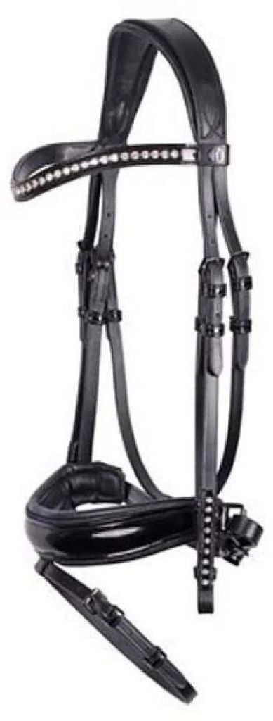 Harrys Horse Trense Zaum Diamond Laque mit silbernen Steinchen schwarz , Größe Pferd:Full
