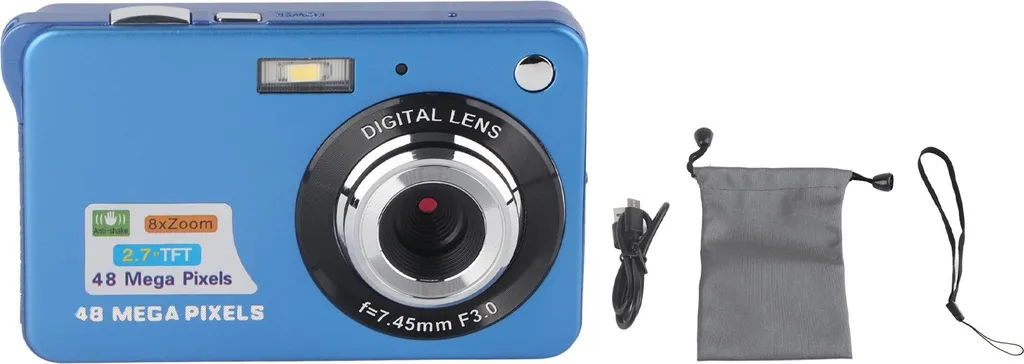 Appareil Photo 4K 48MP Zoom 8x : Photographie Haute Résolution Bleue