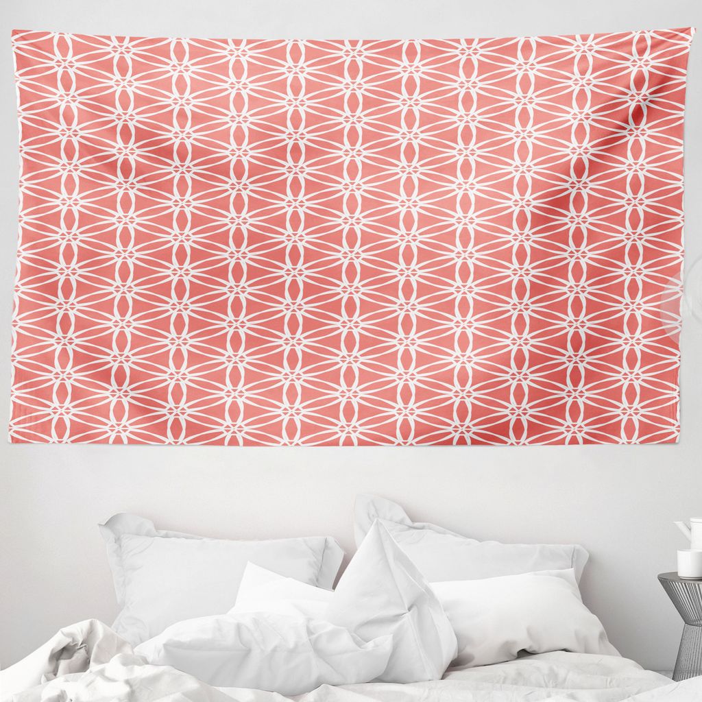 ABAKUHAUS Koralle Wandteppich, Sunflowers Damast-Blumen aus Weiches Mikrofaser Stoff Waschbar ohne Verblassen Digitaldruck, 230 x 140 cm, Coral Weiß