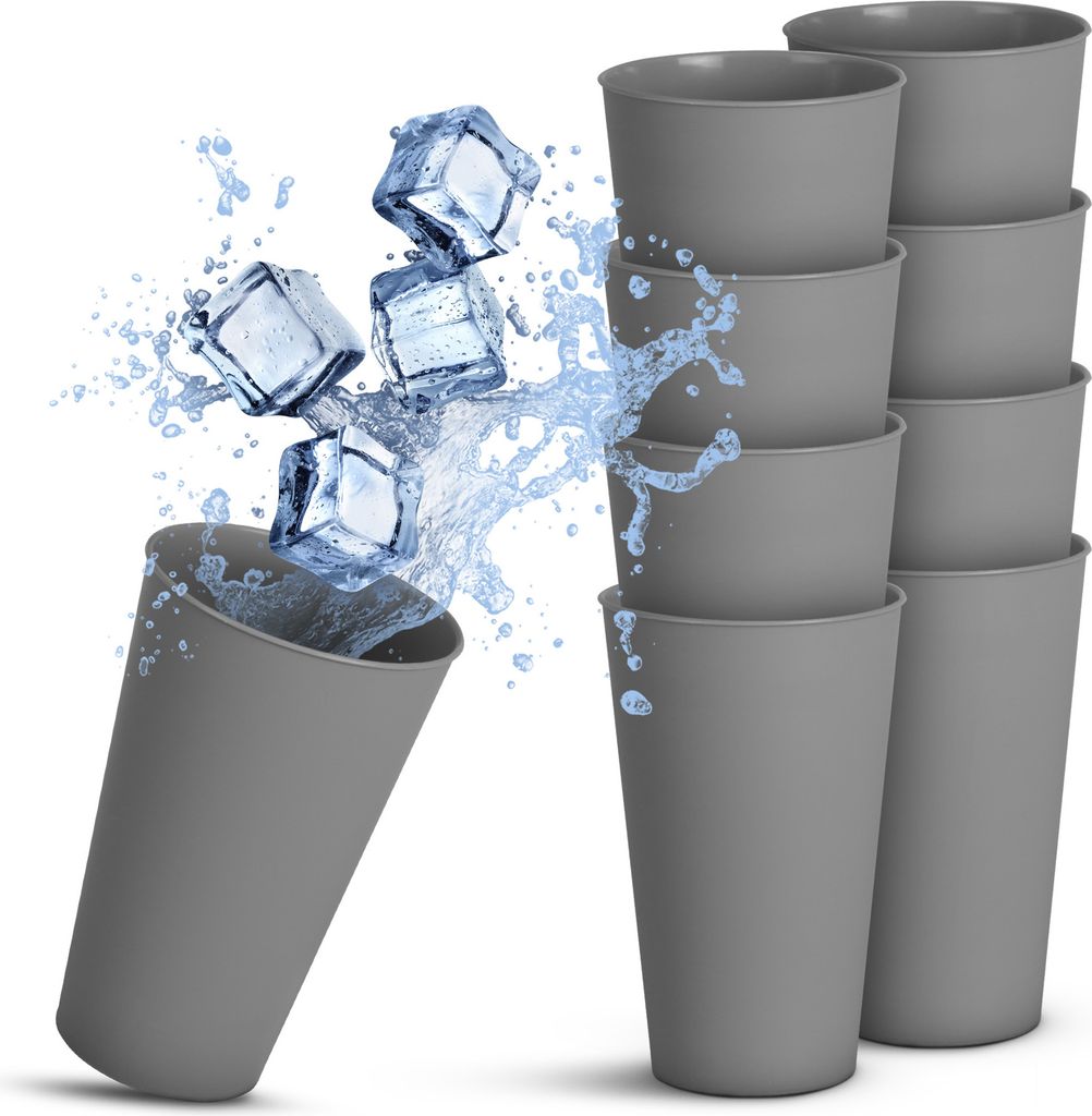 ( 8er Pack ) Kunststoffbecher wiederverwendbar - BPA Frei - Spülmaschinenfest - ( 0,4L / Grau ) Bruchfester PP - Partybecher Mehrweg, Camping Gebu...