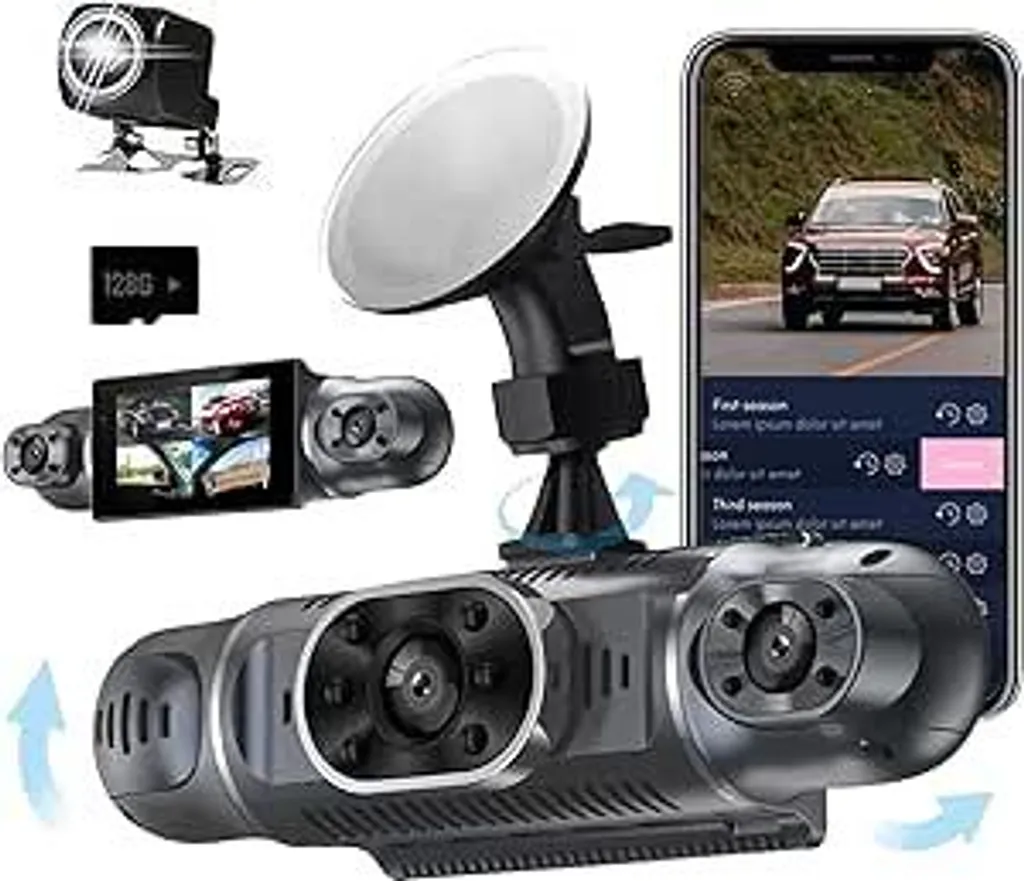 Dashcam voiture 360° FHD 1080P Wi-Fi avec carte SD 128 Go intégrée