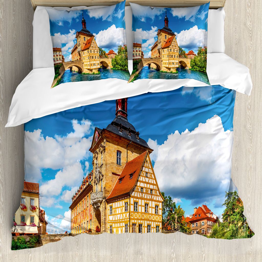 ABAKUHAUS Reise Bettbezug, Rathaus Deutschland, Milbensicher Allergiker geeignet mit Kissenbezügen, 200 cm x 200 cm - 80 x 80 cm, Mehrfarbig