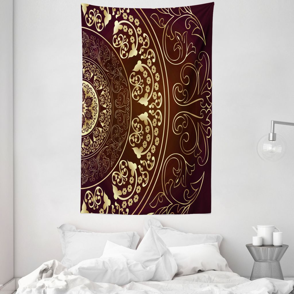 ABAKUHAUS Mandala Wandteppich und Tagesdecke, Jahrgang aus Weiches Mikrofaser Stoff Waschbar ohne Verblassen Digitaldruck, 140 x 230 cm, Burgundy Gelb
