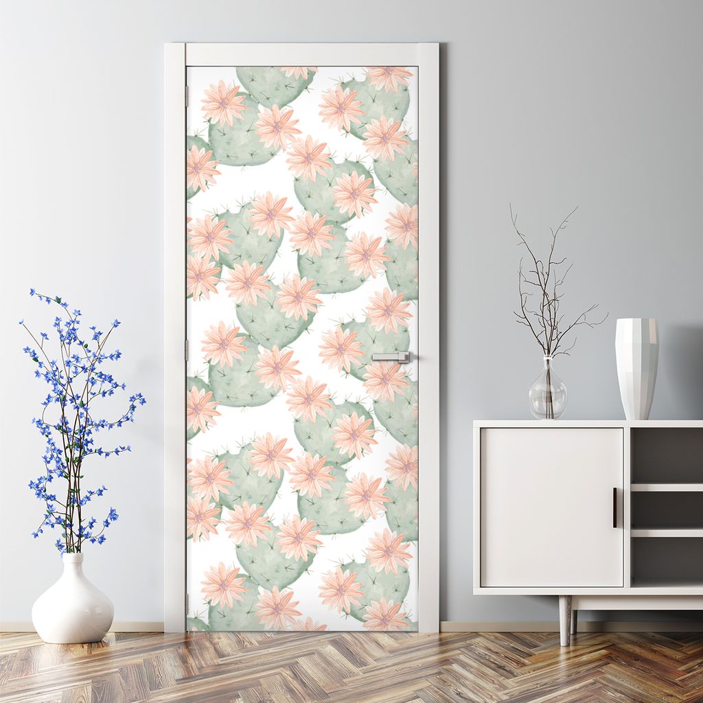 Dekorative Türaufkleber Raumdekoration selbstklebend Klebefolie Türposter Blühende Kakteen 85 x 200 cm