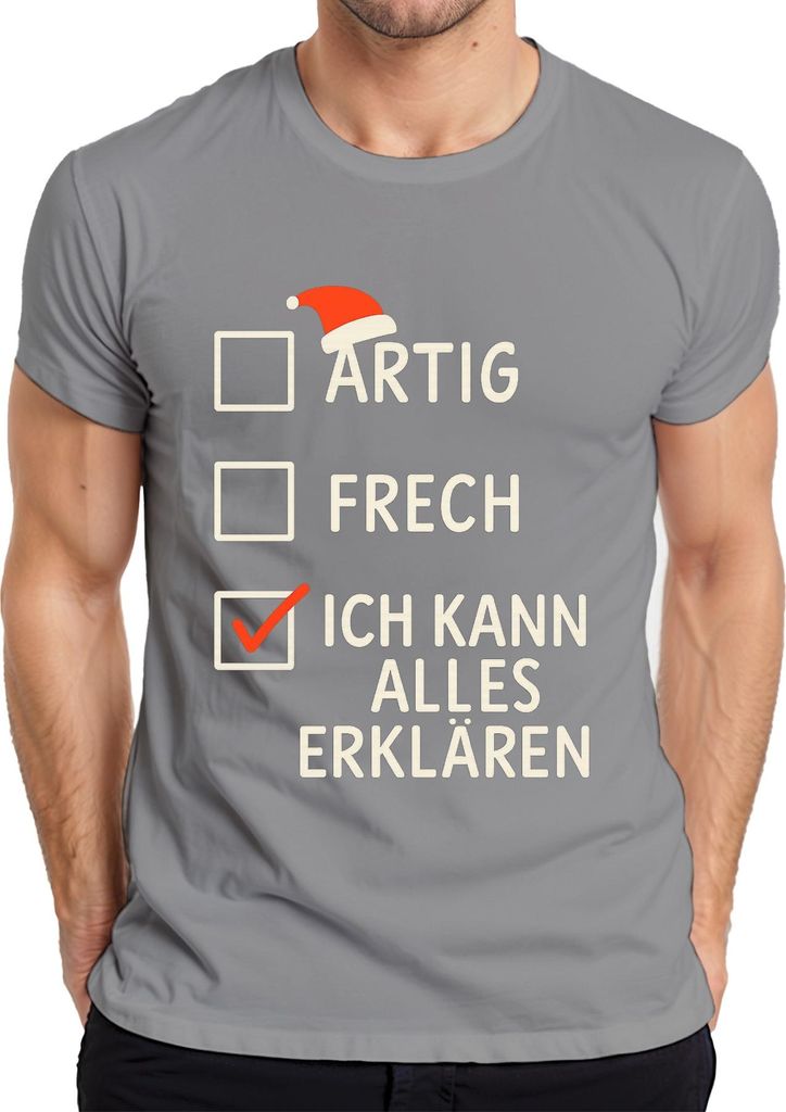 lustiges Weihnachtsgeschenk Ich kann alles erklären frech Spruch Herren T-Shirt, Grau, M