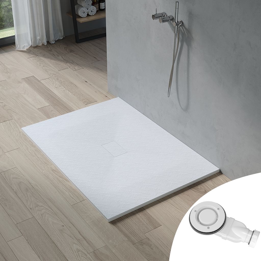 AQUABATOS SMC Duschwannen für badezimmer antirutsch, schieferoptik duschtasse rechteckig, modern-design brausewanne weiße extra-flach 140x100cm m...