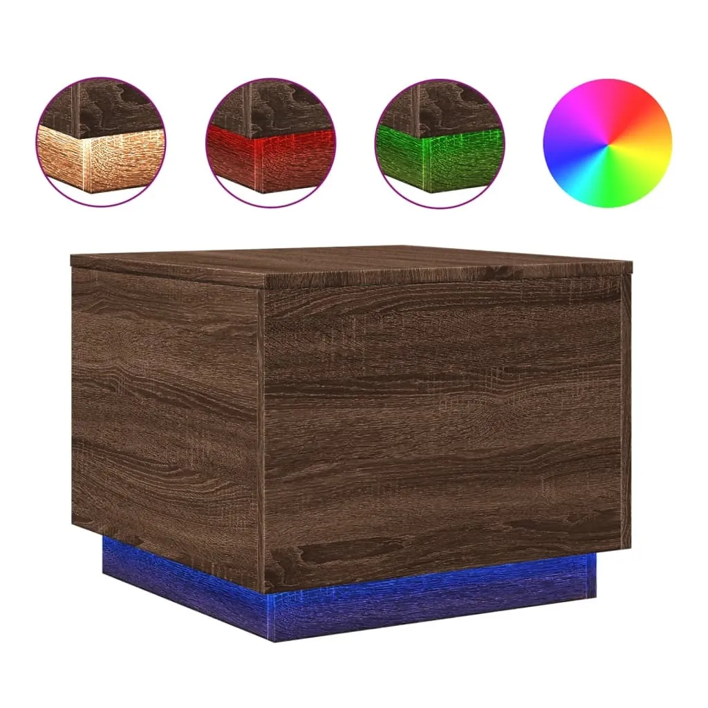 SYFAX™ Tavolino da Salotto con Luci LED Rovere Marrone 50x50x40 cm