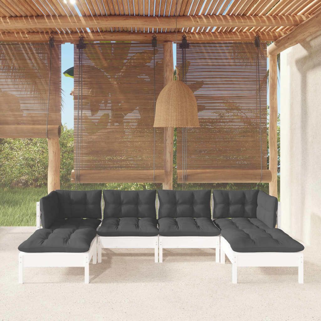 Maison Exclusive - 6-tlg. Garten-Lounge-Set mit Kissen Weiß Kiefernholz