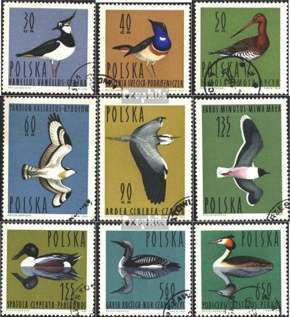 Briefmarken Polen 1964 Mi 1490-1498 (kompl.Ausgabe) gestempelt Wasservögel