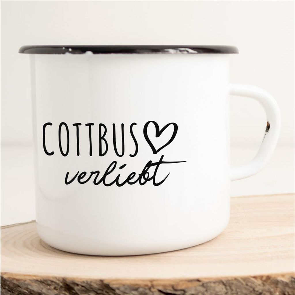 Huuraa Emaille Tasse Cottbus Geschenk Kaffeebecher Vintage 300ml Cottbus Präsent
