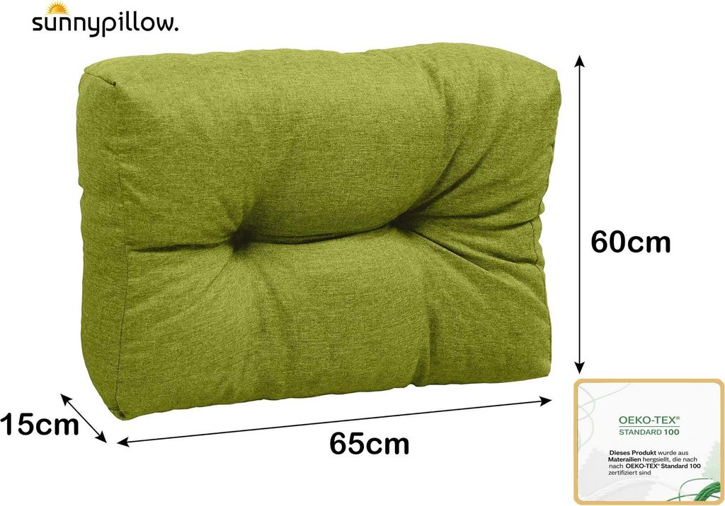 sunnypillow Palettenkissen für Gartenmöbel - Rückenkissen 65 x 60 cm - Rückenpolster für Bett und Sofa - Palettenpolster für Palettenmöbel -...