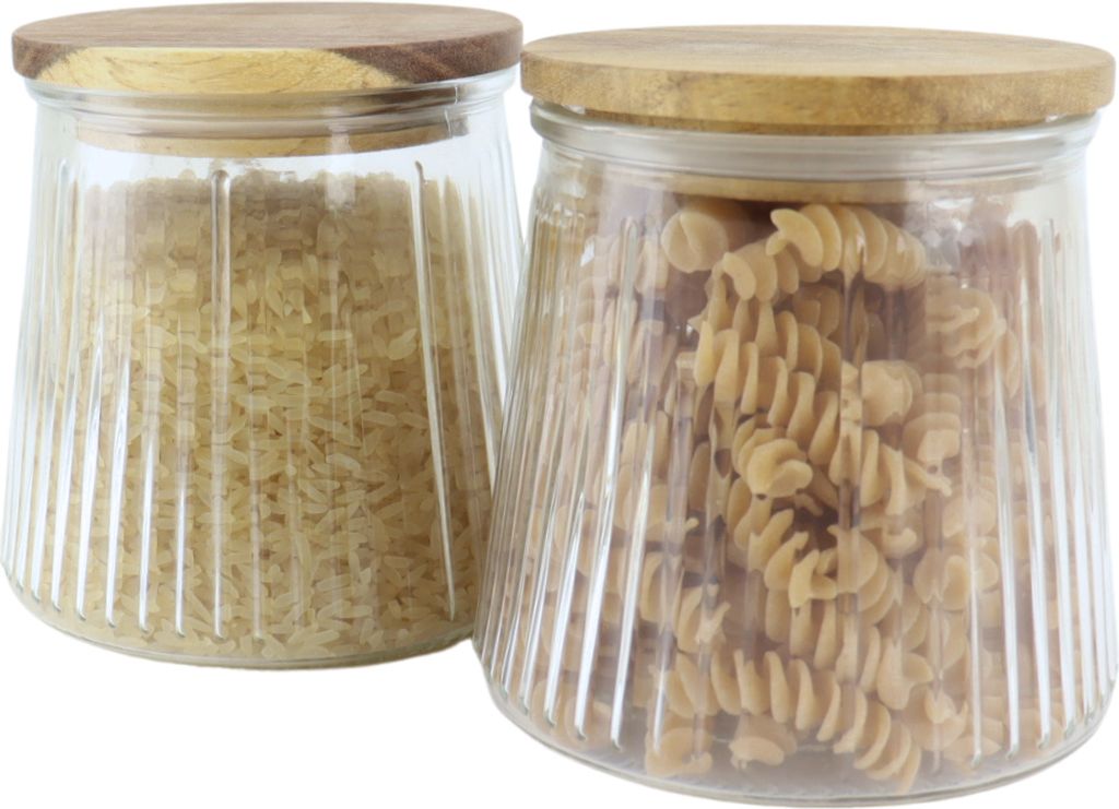 OTIX Vorratsgläser aus Glas mit Deckel, Set aus 2 Bonbongläsern aus Akazienholz 650ml SIRIUS