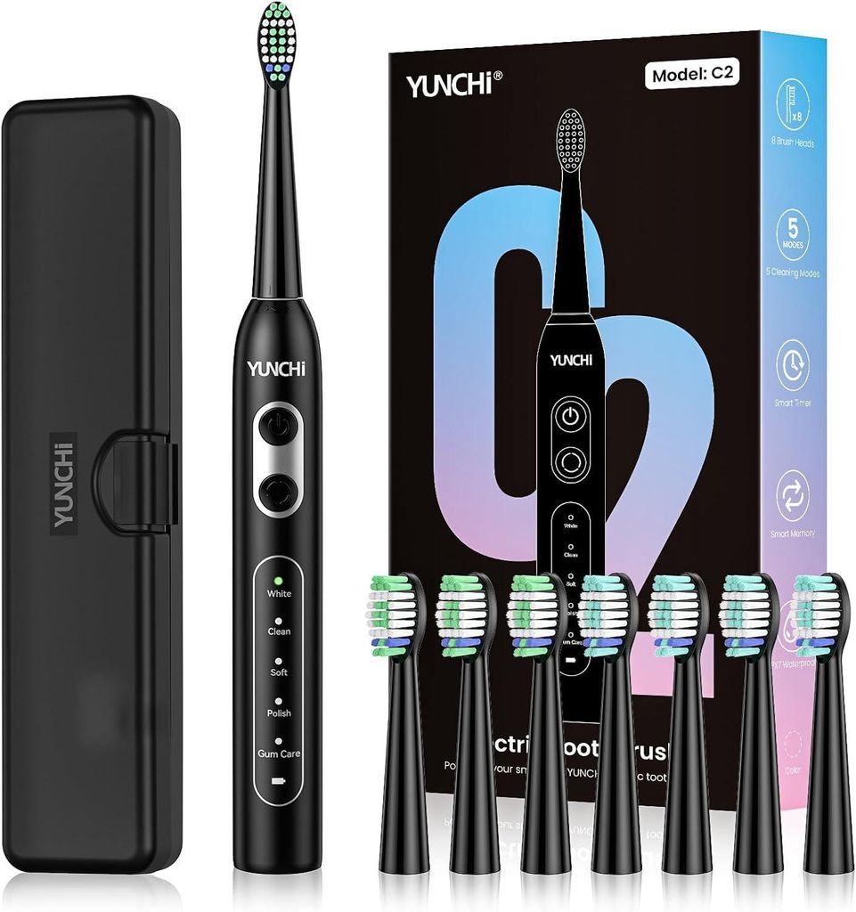 Elektrische Zahnbürste mit 40000 VPM, Schallzahnbürste für Erwachsene, USB-C Ladung, 55 Tage Akkulaufzeit, 5 Putzmodi, 2-Min-Timer, 8 Bürstenk...