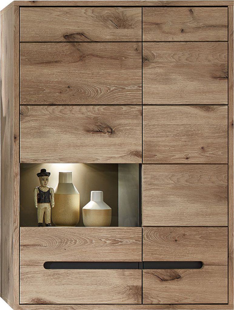 Hängevitrine inkl. LED Beleuchtung BURNHAM-36 in Eiche Nb. mit graphit, B/H/T ca. 90/126/38 cm