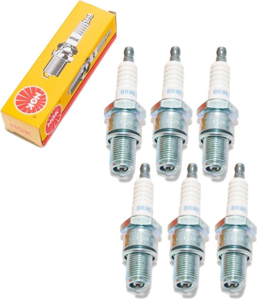 Zündkerzen Set NGK 6x BR8ES Zündkerze entstört, 19,0mm Langgewinde Ø 14,0mm Hex 20,8mm, Elektrodenabstand 0,75mm, Wärmewert 8, 1876 / 3639 / 3...