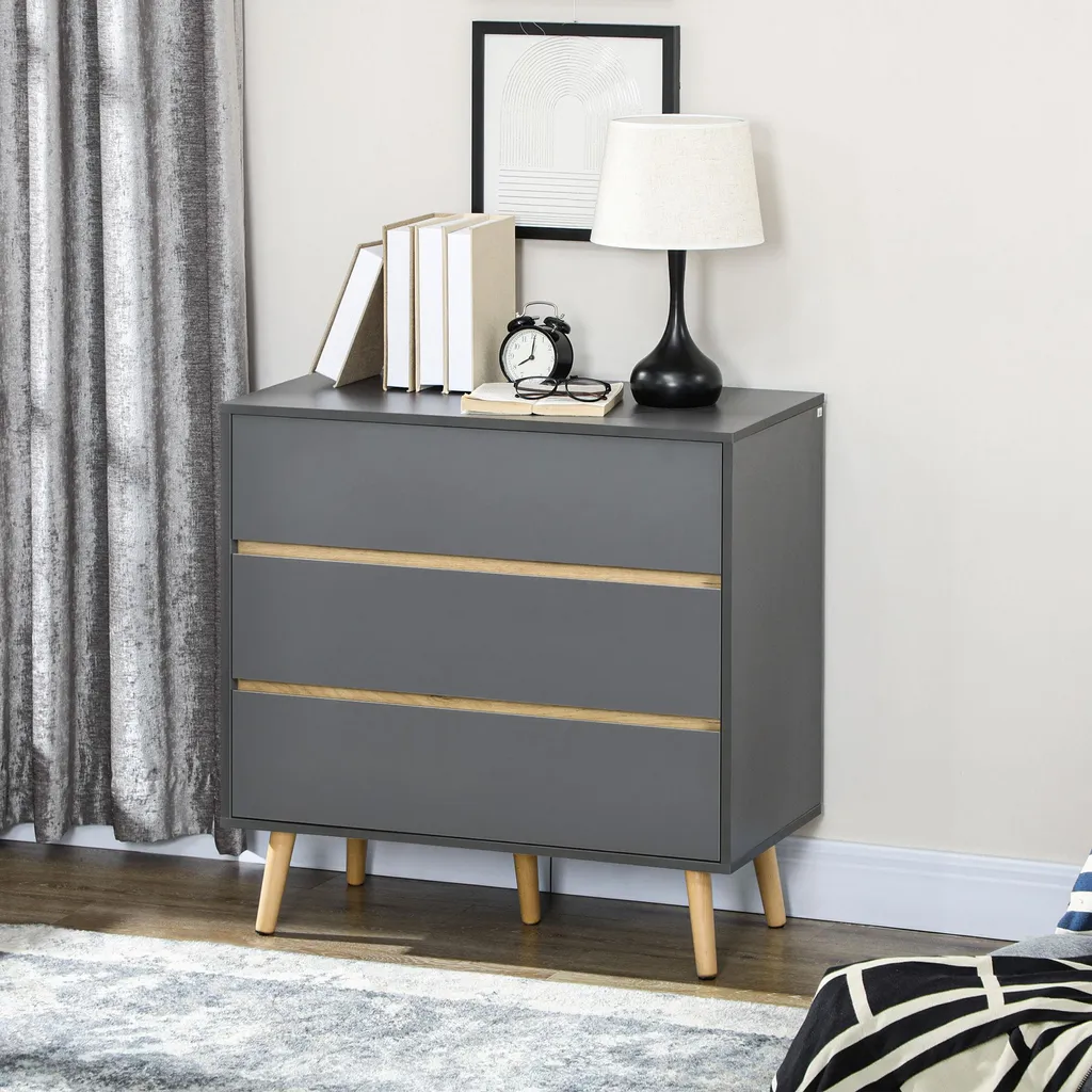 Rangement chambre commode grise 3 tiroirs scandinave gain de place 80cm