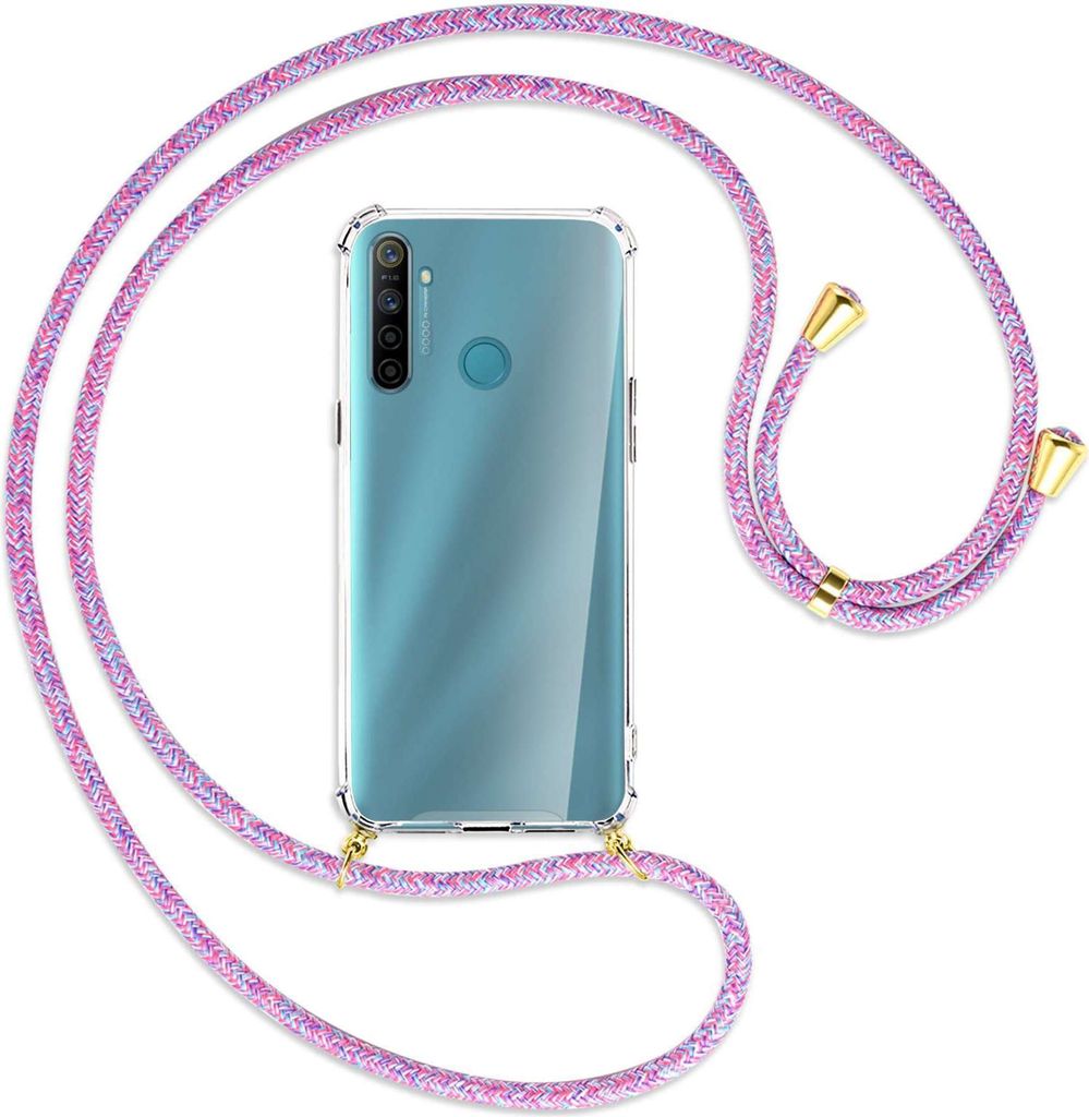 Handykette Backcover-Schutzhülle mit Band (Metall goldfarben) für Realme 5 / 5i - lila/rosa/blau