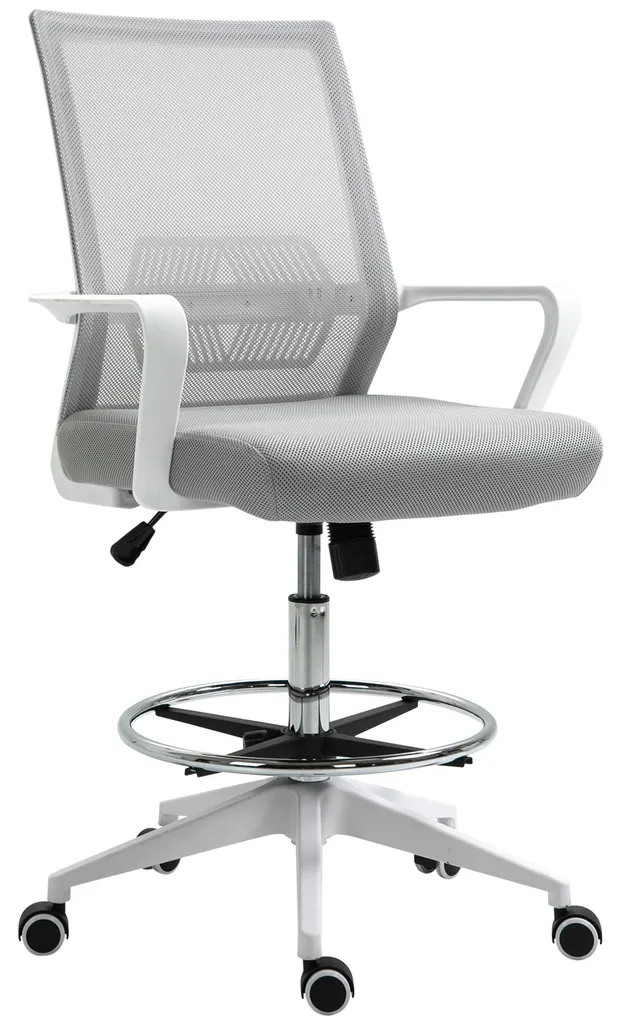 Fauteuil de bureau assis-debout ergonomique réglable gris et blanc 64cm