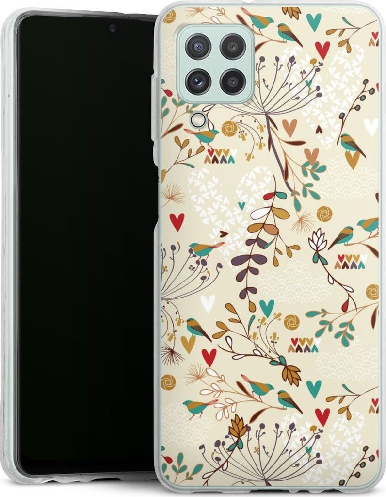 DeinDesign Handyhülle für Samsung Galaxy A22 4G Silikon Hülle Case Smartphone Schutzhülle Blumen Retro Vogel