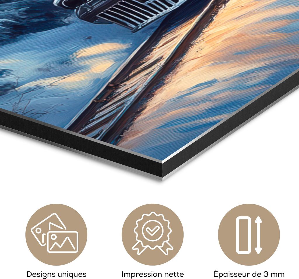 MuchoWow Wanddekoration Metall Metallbild Wandkunst 80x60 cm Zug - Weihnachten - Schnee - Weihnachtszug MuchoWow Aluminium Gemälde - Alubild