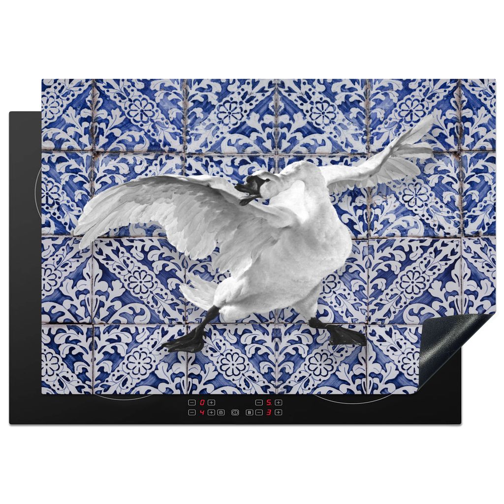 KitchenYeah Herdabdeckplatte Schwan - Kunst - Delfter Blau - Malerei - Alte Meister , 75x52cm, Küche Deko, Glaskeramikkochfeld Herdabdeckung, Ab...