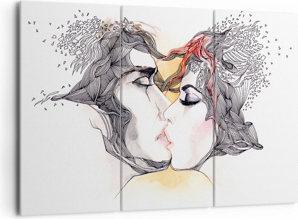 Bild auf Leinwand - Leinwandbild - Paar Küssen Abstraktion - 165x110cm - Wand Bild - Wanddeko - Leinwanddruck - Bilder - Kunstdruck - Wanddekorati...