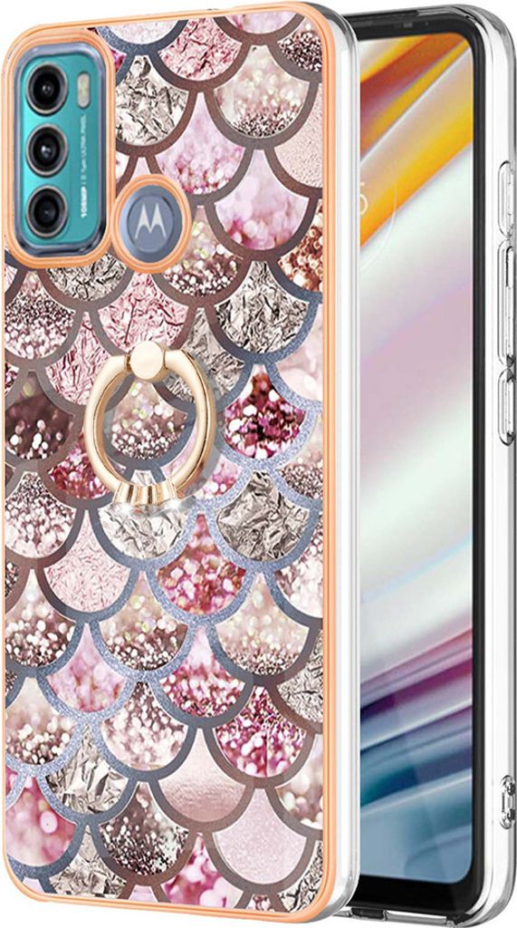 Hülle für Motorola Moto G60 /G40 Fusion Muster TPU Silikon Stoßdämpfer Bumper Schutzhülle mit Ring Ständer Kaffee