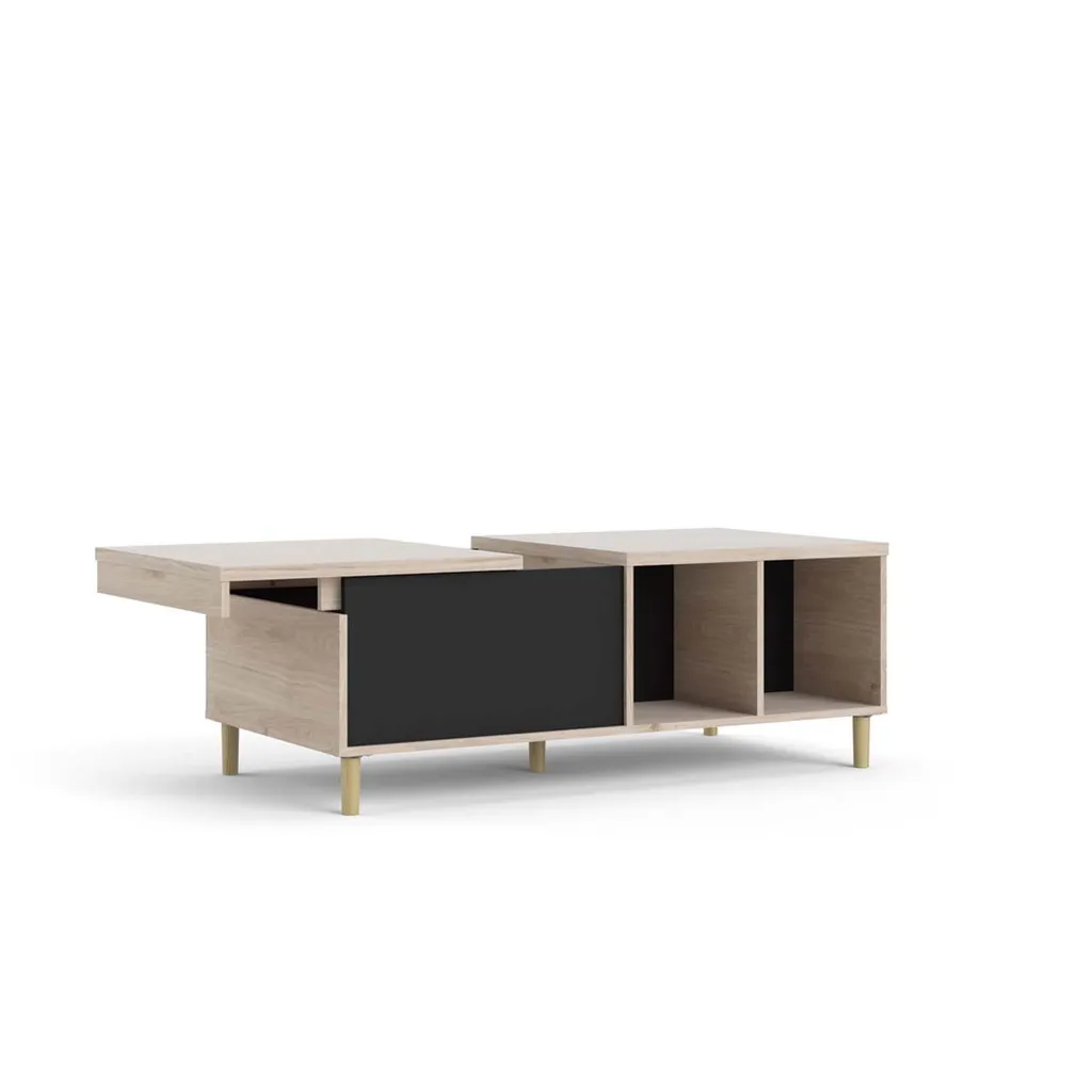 Table basse de salon avec plateau relevable coulissant bois et noir Penny