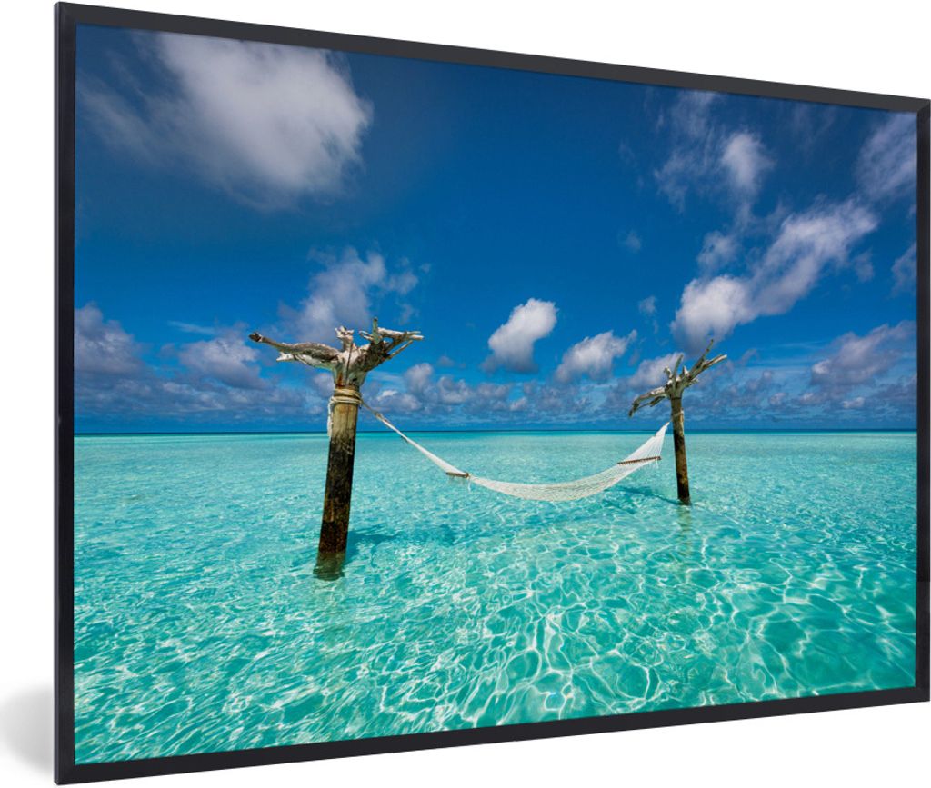 MuchoWow Gerahmtes Poster Meer - Hängematte - Himmel 60x40 cm - Poster mit Schwarzem Bilderrahmen Wandposter Rahmen Foto Bilder - Printing - Wan...