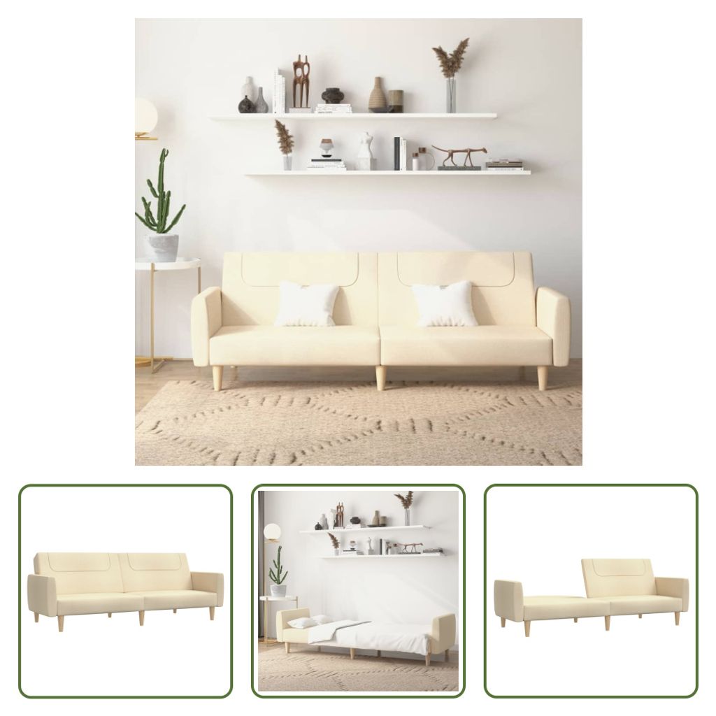 The Living Store Schlafsofa 2-Sitzer Creme Stoff
