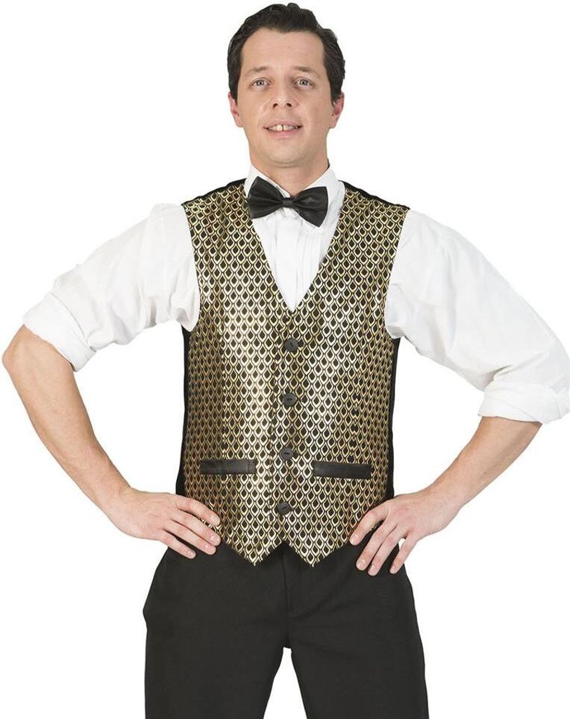 Goldene Herren Weste 20er Jahre Stil, glänzender Print, für Produktbild 