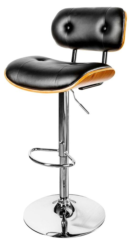 Moderner Barhocker Classico schwarz 115 cm höhenverstellbar Walnussfurnier