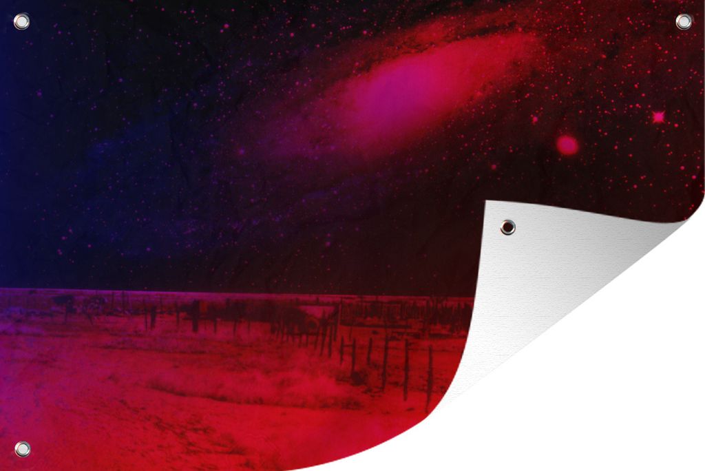 MuchoWow 120x80 cm Outdoor-Poster Gartendeko Sichtschutz Garten Poster für den Garten Galaxie - Rot - Sternenhimmel